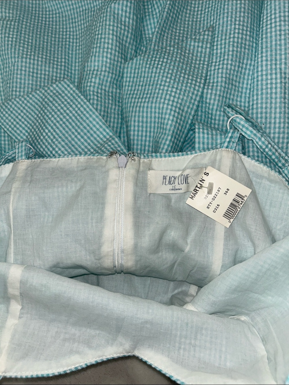 Peach Love California Teal Blue Gingham Sundress - Picture 5 of 6